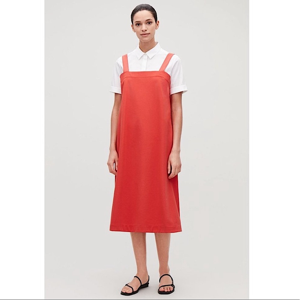 🆕 COS Apron Midi Dress Woven Straps in Flame Red SZ XS